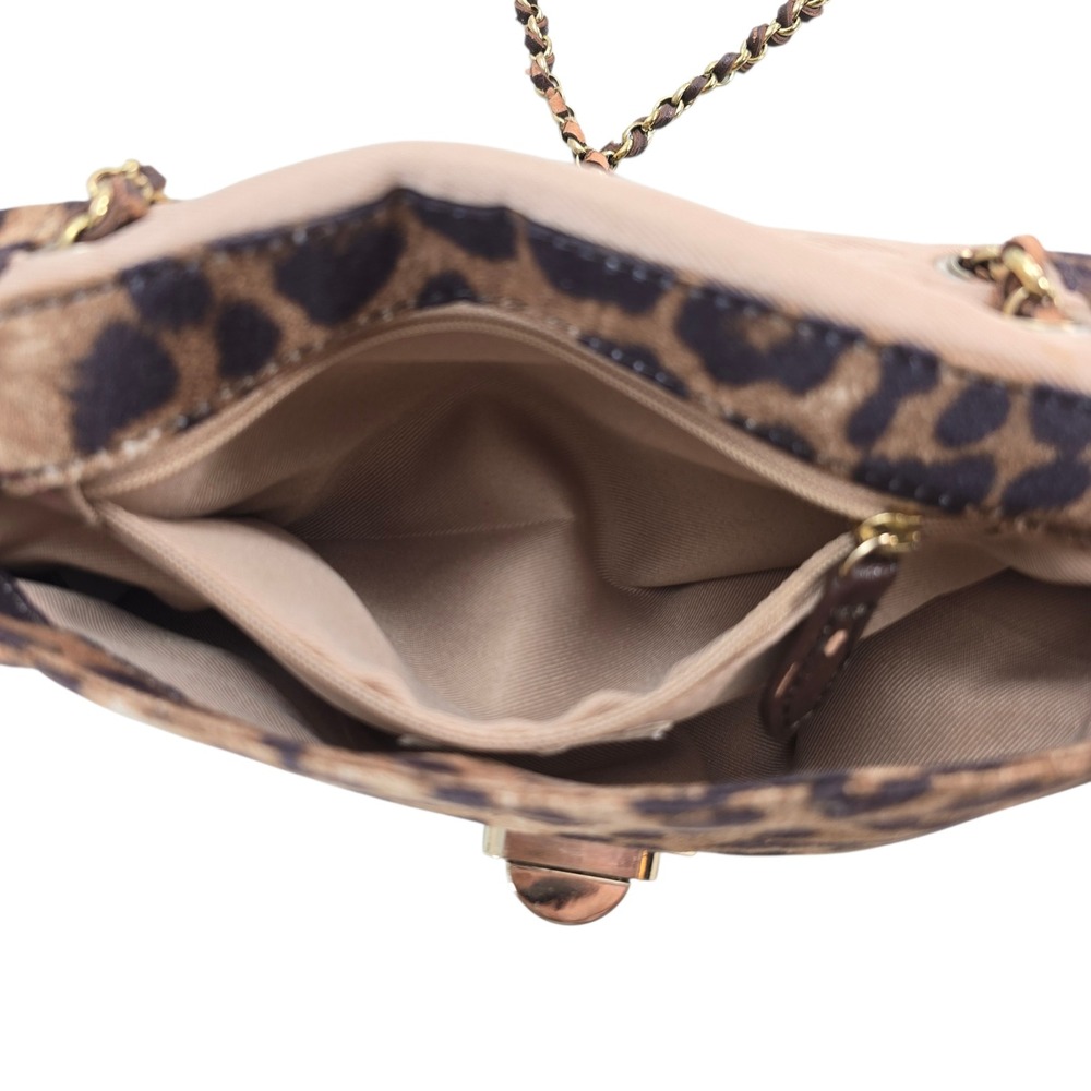 Chico's Leopard Print Crossbody Bag Brown Gold Chain Turnlock Classic Chic OS - Picture 6 of 12